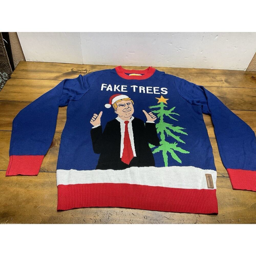 TIPSY ELVES Sweater Mens XL Fake Trees Donald Trump Ugly Christmas Pullover MAGA